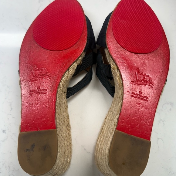 Christian Louboutin Black and Tan Wedge Sandals - Picture 13 of 13